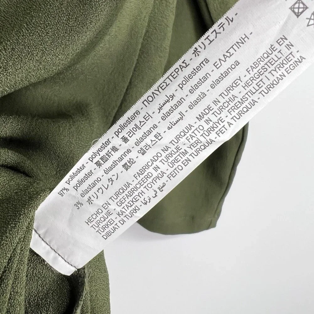 Zara Dress Green Button Front Crepe Long Sleeve Draped Midi - Picture 7 of 11